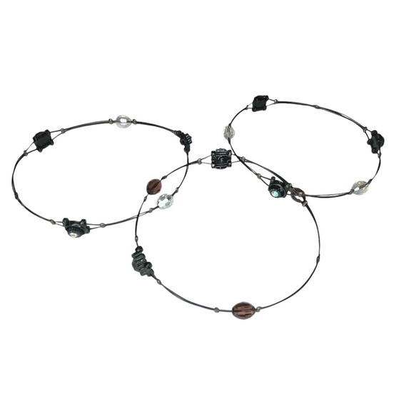 3 Piece Set Bracelets Lot with Black Wire Trio Bundle Bangle - Picture 4 of 4